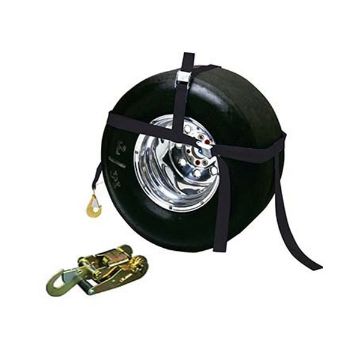 Auto tie down tire bonnet strap with ratchet for 10" to 22" tires - 30RT-BK Tire Bonnet, Double Adjust, 13”-17” OEM/10”-22” Tires w/Ratchet, Black