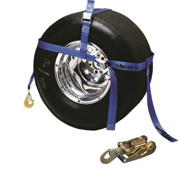 Auto tie down tire bonnet strap with ratchet for 10" to 22" tires - 30RT-BL Tire Bonnet, Double Adjust, 13”-17” OEM/10”-22” Tires w/Ratchet, Blue
