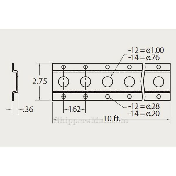 Series F Track (Galvanized) 10 ft. with 3/4" Hole