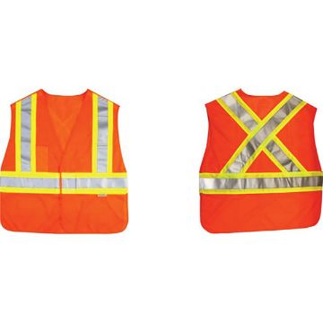 safety vest, trucking safety vest, reflective, orange, fluorescent, 50532-13 Safety Vest High Visibility Fluorescent Orange Tear-Away