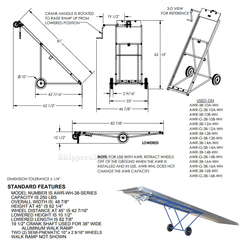 Aluminumum-Walk-Ramp,-Hook-Style-Wheels-38-X-14. P/N: AWR-38-16B-WH ...