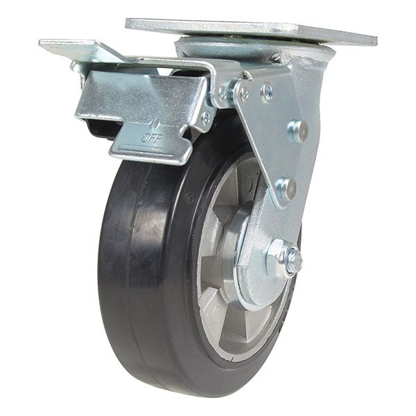 6X2 Mold On Rubber Swivel Caster W/Total Brake