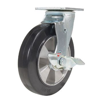 8X2 Mold On Rubber Swivel Caster W/Brake, P/N: CST-VE-8X2MRA-SWB 8X2 Mold On Rubber Swivel Caster W/Brake