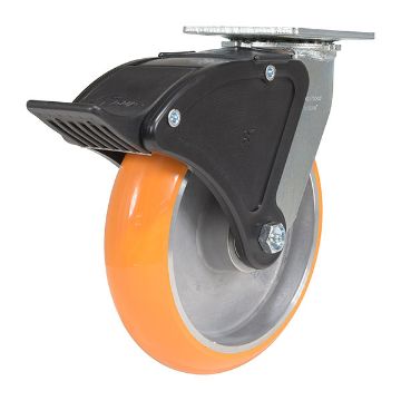 Caster, 8X2 Aluminum Swivel W/ Total Brake, P/N: CST-F34-8X2SI-SWTB1 Caster, 8X2 Aluminum Swivel W/ Total Brake