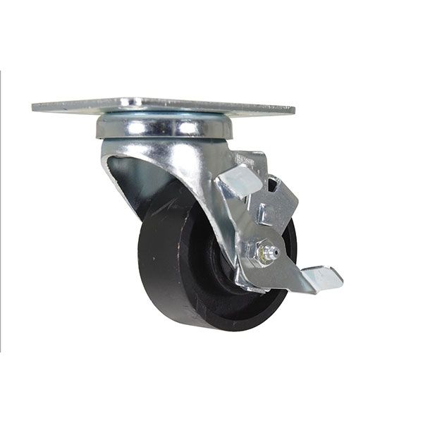 Caster, 3X1-1/4 Cast Iron, Swivel W/Brake