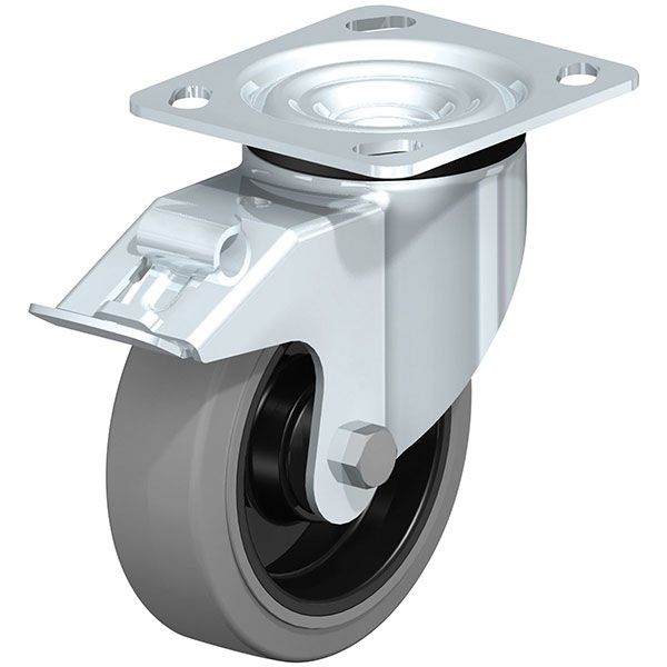 Caster, 5X1-9/16 Rubber, Swivel W/Total Brake