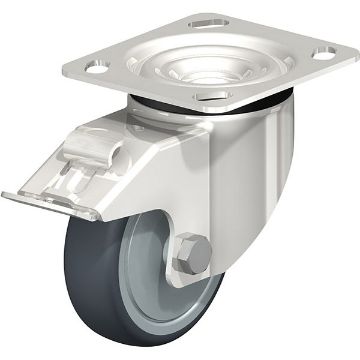 Caster, Stainless Steel Caster, 4X1-1/4 Poly, Swivel W/Total brake, P/N: CST-A-SS-4X1TPE-SWTB Caster, Stainless Steel Caster, 4X1-1/4 Poly, Swivel W/Total brake