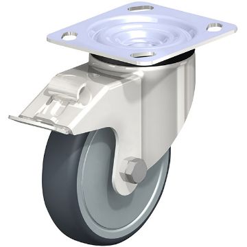 Caster, Stainless Steel Caster, 5X1-1/4 Poly, Swivel W/Total Brake, P/N: CST-A-SS-5X1TPE-SWTB Caster, Stainless Steel Caster, 5X1-1/4 Poly, Swivel W/Total Brake
