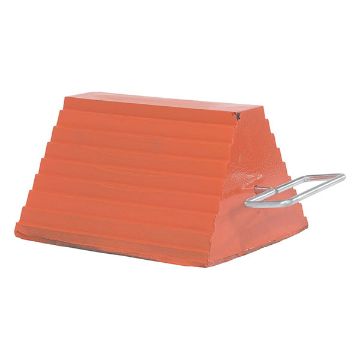 Orange Rubber Wheel Chock with Handle 8" H, P/N: ORWC-8-HDL Orange Rubber Wheel Chock with Handle 8" H