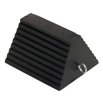 Molded Rubber Wheel Chock with Eye Bolt and Double Jam Nut 8 In. x 9-1/2 In. x 6 In. Black, P/N: RWC-8-DJN Molded Rubber Wheel Chock with Eye Bolt and Double Jam Nut 8 In. x 9-1/2 In. x 6 In. Black