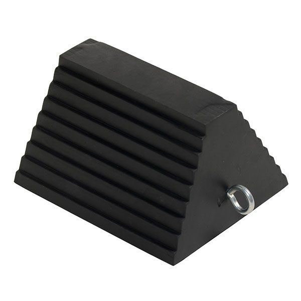 Molded Rubber Wheel Chock with Eye Bolt and Double Jam Nut 8 In. x 9-1/2 In. x 6 In. Black