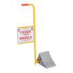 Extruded Aluminum Chock with ergonomic handle and sign.