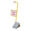 Extruded Aluminum Chock with ergonomic handle and sign.