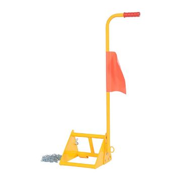Fabricated Ergo-Handled Wheel Chock With Flag, P/N: FAB-10-ERGO-FL Fabricated Ergo-Handled Wheel Chock With Flag