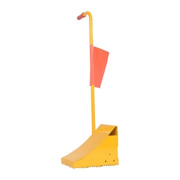 Fabricated Ergo-Handled Wheel Chock With Flag, P/N: FAB-11-ERGO-FL Fabricated Ergo-Handled Wheel Chock With Flag