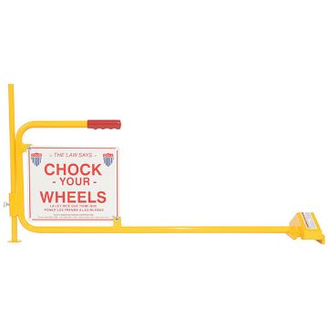 Rail Chock with "Chock Your Wheels" Sign., P/N: FRC-2 Rail Chock with "Chock Your Wheels" Sign.