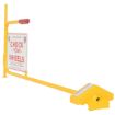 Rail Chock with "Chock Your Wheels" Sign.