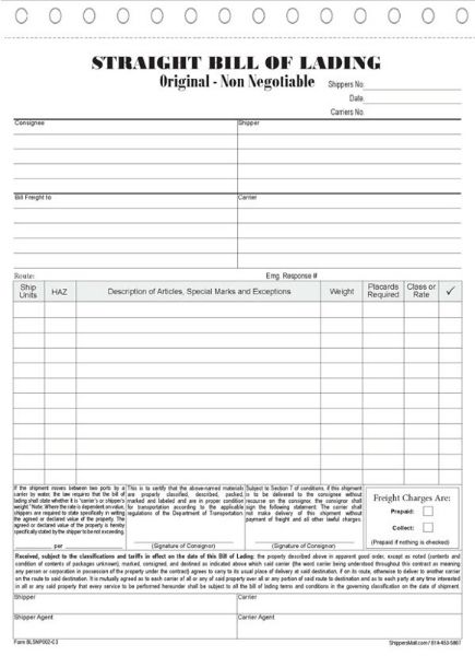 Straight bills of lading, Long Form8-1/2" X 11" Snap-set format carbonless forms. BLLFSNP002-C