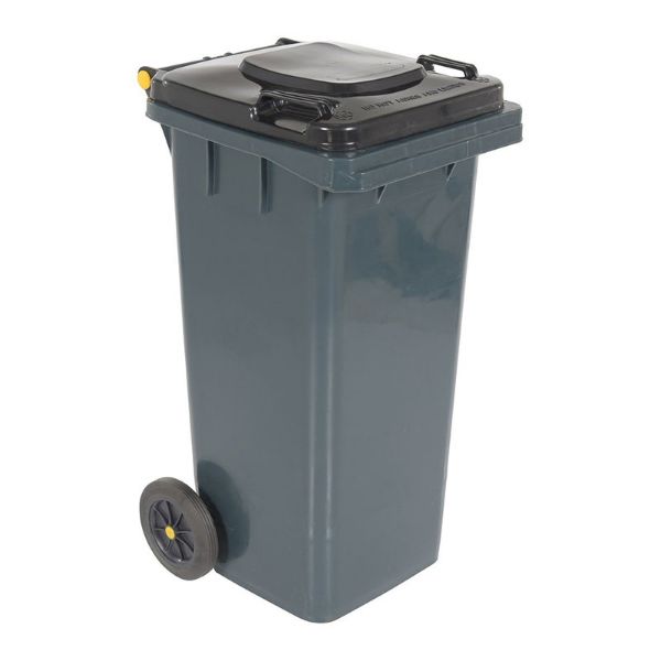 32-gallon gray HDPE trash can front view