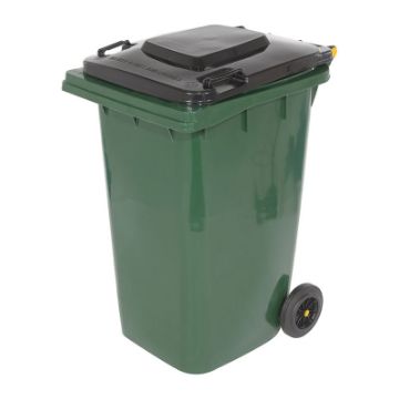 64-Gallon Green HDPE Trash Can Front View - TH-64-GRN 64-gallon green HDPE trash can front view