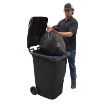 64-gallon gray HDPE trash can wheel close-up