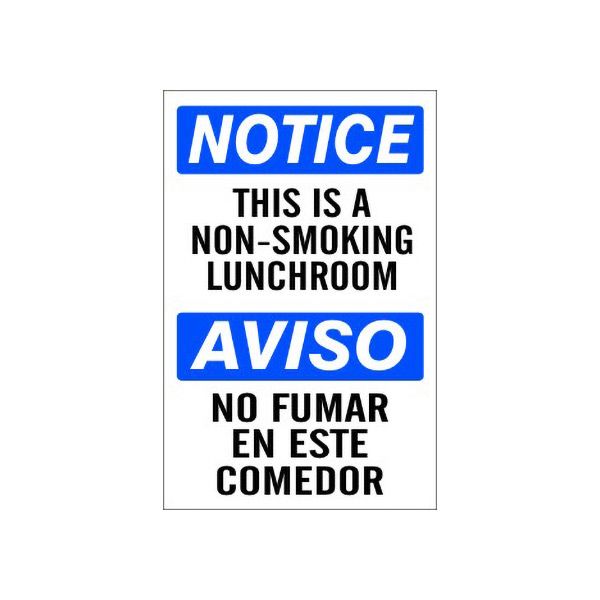 Notice: This Is A Non-Smoking Lunchroom Aviso No Fumar En sign - M-076131