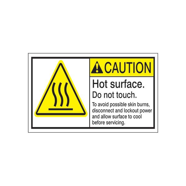ANSI Header Hot Surface. Do Not Touch. To Avoid Possible skin burns, disconnect and lockout powe and allow serface to cool before servicing.  - ML-021
