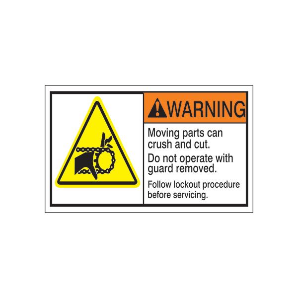 ANSI Header Moving Parts Can Crush And Cut. Don Not operate with guard removed. Follow lockout procedures before servicing.  - ML-151