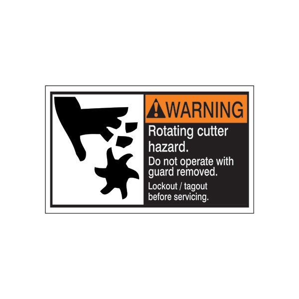 ANSI Header Roatating Cutter Hazard. Do Not Operate With Guard removed. Lockout / Tagout before servicing.  - ML-181