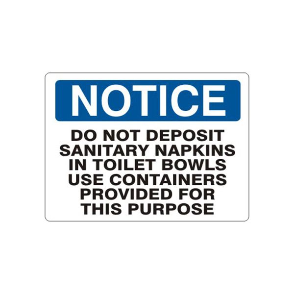 Notice: Do Not Deposit Sanitary Napkins In Toilet Bowls Use Containers sign - N-110414