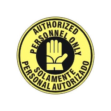 Authorized Personnel Only / Solamente Personal Autorizado With Glove Picto Bilingual Floor Decal, Anti-Slip, 17” Authorized Personnel Only / Solamente Personal Autorizado With Glove Picto Bilingual Floor Decal - FD-41