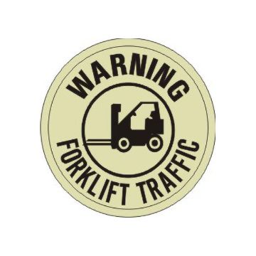 Warning Forklift Traffic With Forklift Picto Floor Decal Glow, Anti-Slip Glow, 17” Warning Forklift Traffic With Forklift Picto Floor Decal Glow - FDGL-21