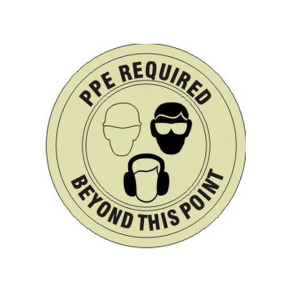 PPE Required Beyond This Point With Three Worker Heads Pictos Floor Decal Glow - FDGL-46