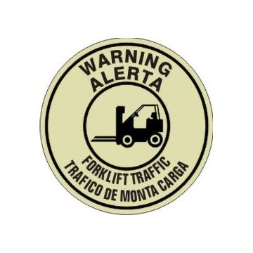 Warning Forklift Traffic / Alerta Trafico De Monta Carga With Forklift Floor Decal Glow, Anti-Slip Glow, 17” Warning Forklift Traffic / Alerta Trafico De Monta Carga With Forklift Floor Decal Glow - FDGL-47