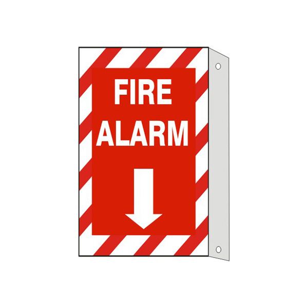 Fire Alarm  Down Arrow Red/Wht Stripe Border With Flange sign - FL-260731