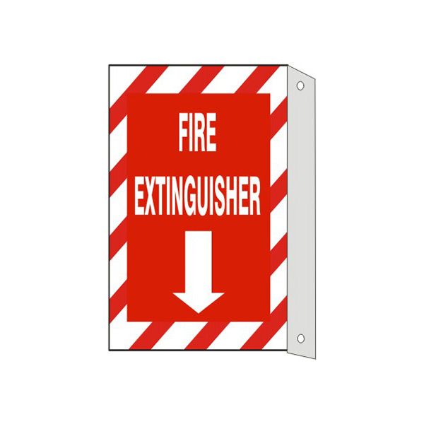 Fire Extinguisher  Down Arrow  Red/Wht Stripe Border With Flange sign - FL-262931
