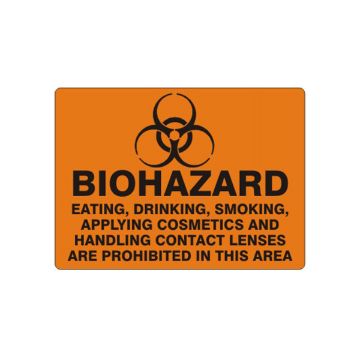 Biohazard Eating  Drinking Smoking  Applying Cosmetics And Handling Contact Lenses sign, Adhesive Vinyl, 3X5 Biohazard Eating  Drinking Smoking  Applying Cosmetics And Handling Contact Lenses sign - G-050914