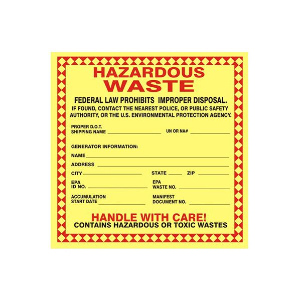 Hazardous Waste Federal Law Prohibits… Handle With Care - HW-96914