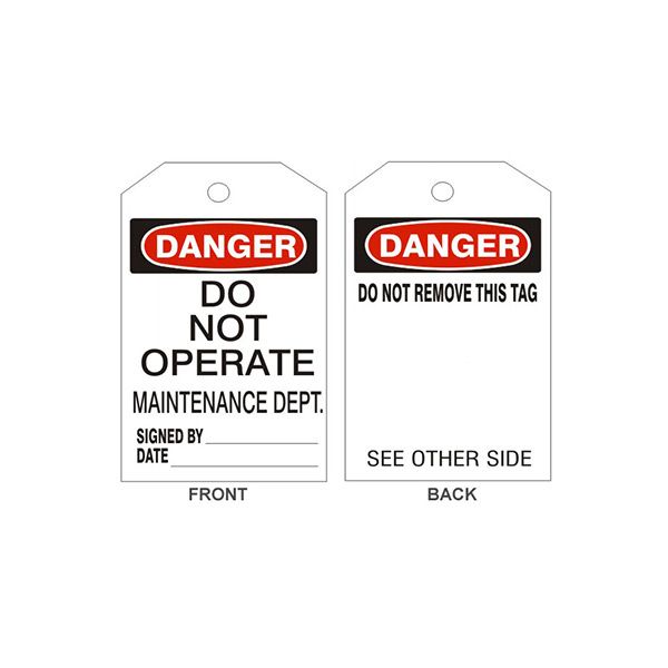 Danger Do Not Operate Maintenance Dept Tags - Back 1 - TB-100-1