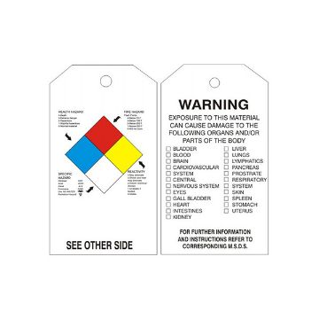 Right-To-Know Accident Prevention Tag Health Fire Reactivity, Rigid Vinyl, 6.125X3 Right-To-Know Accident Prevention Tag Health Fire Reactivity - RTK-03