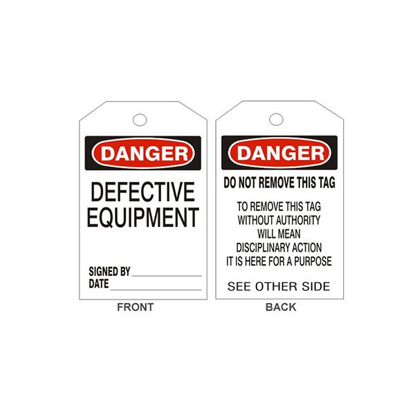 Danger Defective Equipment Tags - Back 2, Rigid Vinyl, 6.125X3