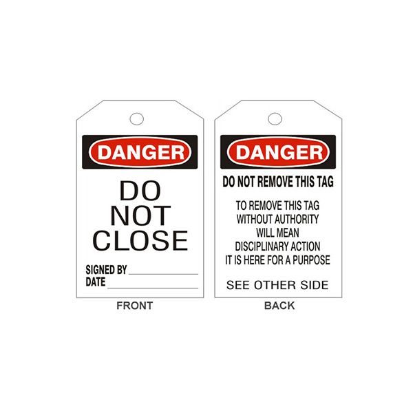 Danger Do Not Close Tags - Back 2, Rigid Vinyl, 6.125X3