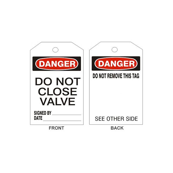 Danger Do Not Close Valve Tags - Back 1, Tagboard, 6.125X3
