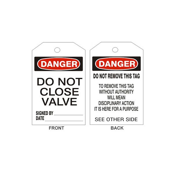 Danger Do Not Close Valve Tags - Back 2, Tagboard, 6.125X3