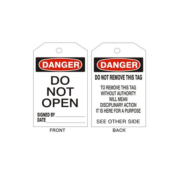 Danger Do Not Open Tags - Back 2, Rigid Vinyl, 6.125X3