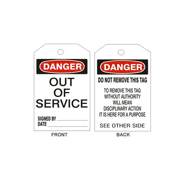 Danger Out Of Service Tags - Back 2, Rigid Vinyl, 6.125X3