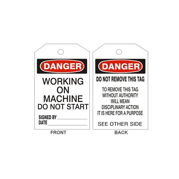 Danger Working On Machine Do Not Start Tags - Back 2, Rigid Vinyl, 6.125X3