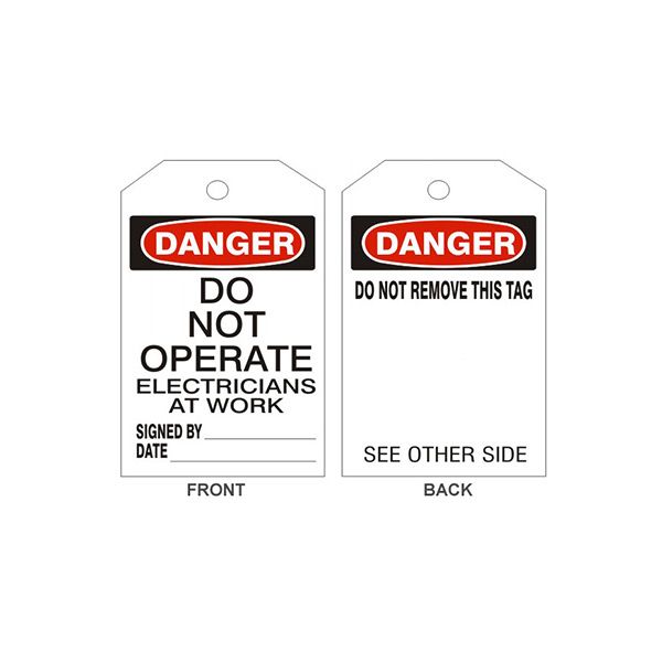 Danger Do Not Operate Electricians Tags - Back 1, Tagboard, 6.125X3