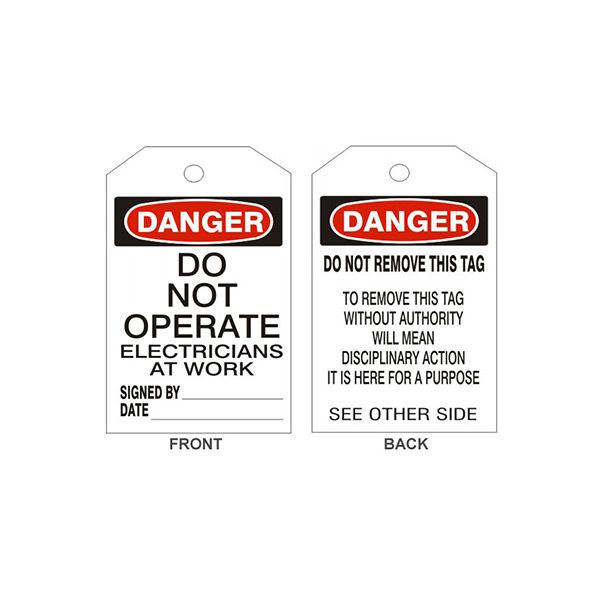 Danger Do Not Operate Electricians Tags - Back 2, Tagboard, 6.125X3