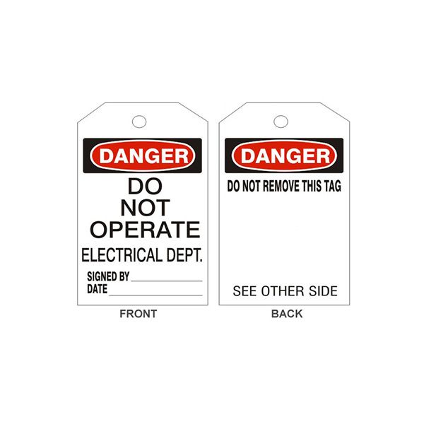 Danger Do Not Operate Electrical Dept Tags - Back 1, Rigid Vinyl, 6.125X3